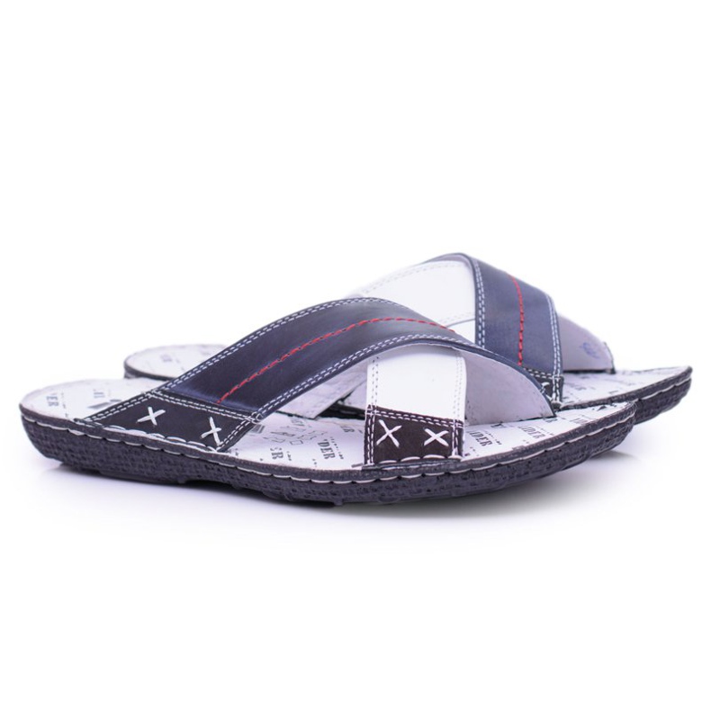 Iguana Chaussons pour hommes en cuir léger bleu marine Okay 1