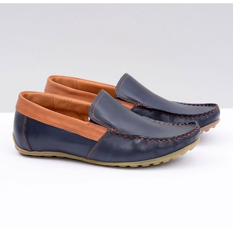 Neex | Mocassins Pardon Slip-On en cuir bleu marine pour hommes 1