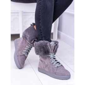 Bottines en daim grises Lu Boo Timberki avec fourrure 1