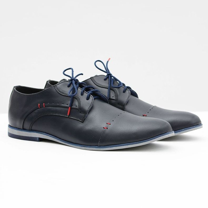 Gejms Chaussures en cuir élégantes pour hommes Isacco Navy bleu marin 1