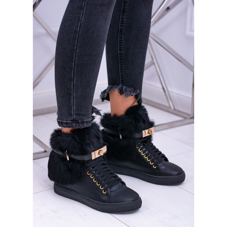 Lu Boo Bottes Noires avec Fourrure Naturelle Gisèle 1