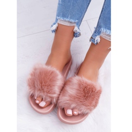 Chaussons Femme Fourrure Fourrure Rose Poudré 1
