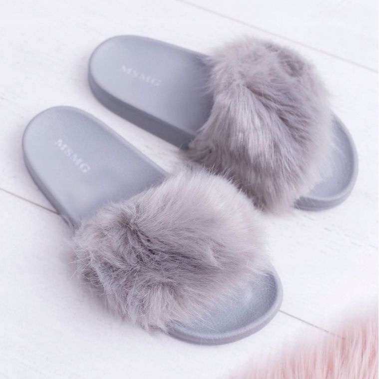 Chaussons Femme Avec Fourrure Fourrure Grise 1