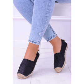 Espadrilles Lu Boo Black Glitter Slip On Miravet pour femmes le noir 1 Espadrilles Lu Boo Black Glitter Slip On Miravet pour femmes le noir 1