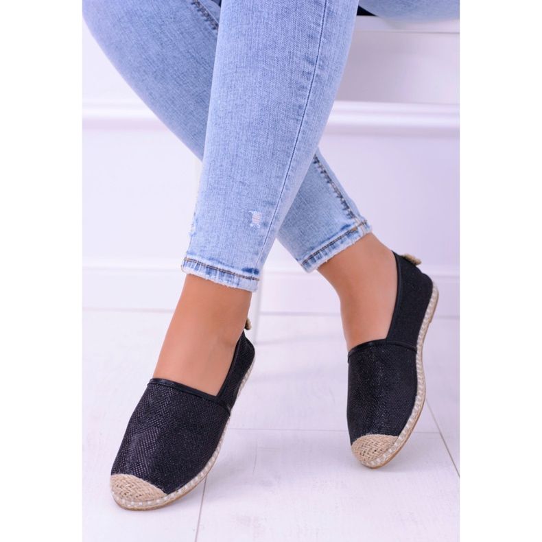 Espadrilles Lu Boo Black Glitter Slip On Miravet pour femmes noir 1