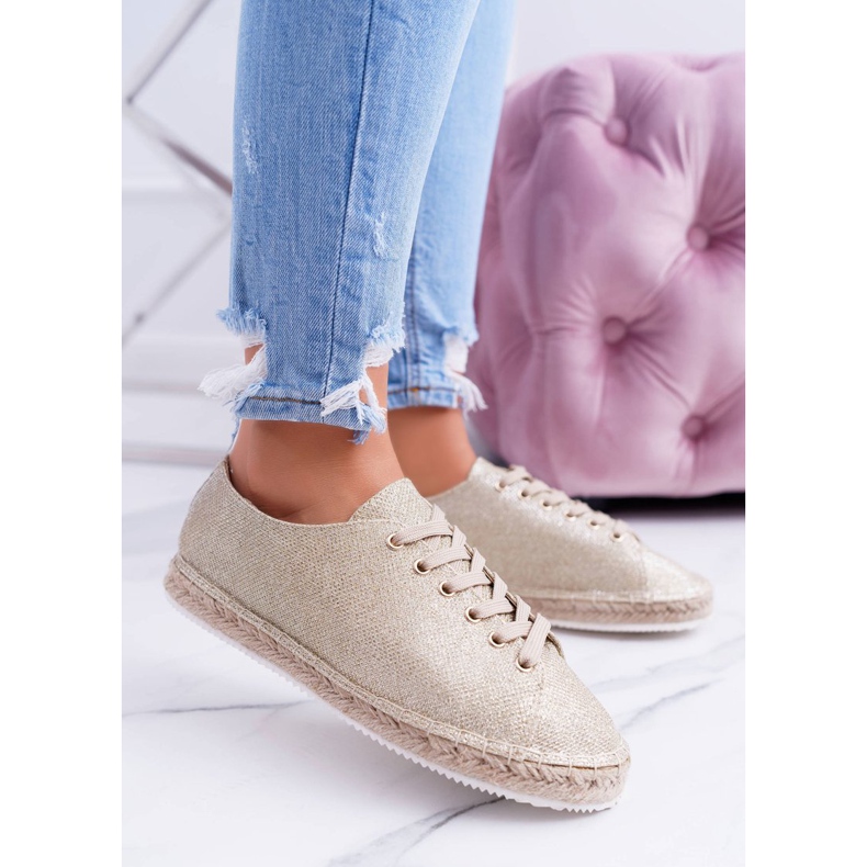 Lu Boo | Espadrilles Fées en Lin à Paillettes Dorées d'or 2