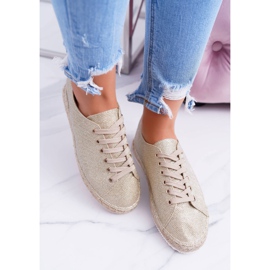 Lu Boo | Espadrilles Fées en Lin à Paillettes Dorées d'or 3