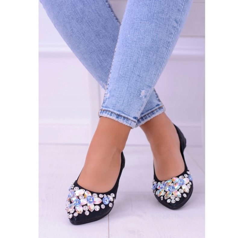 Lu Boo Ballerines Noires sur Pierres Élastiques Even le noir 1