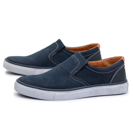 Neex | Chaussures Jazzy pour hommes en cuir à enfiler polonais bleu marin 1