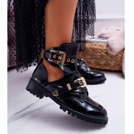 Lu Boo Bottines Laquées Noires Avec Découpes Rock Girl le noir 2