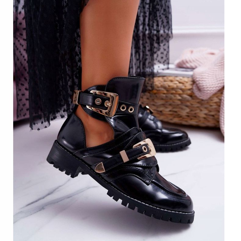 Lu Boo Bottines Laquées Noires Avec Découpes Rock Girl 2