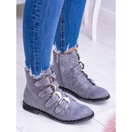 Lu Boo Bottes gris foncé Virginia Rock Star Rivets Boucles Daim 5