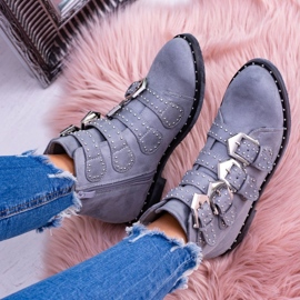 Lu Boo Bottes gris foncé Virginia Rock Star Rivets Boucles Daim 7