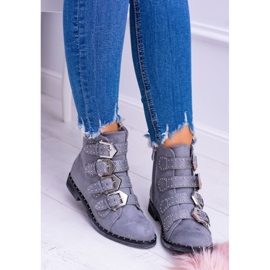 Lu Boo Bottes gris foncé Virginia Rock Star Rivets Boucles Daim 2