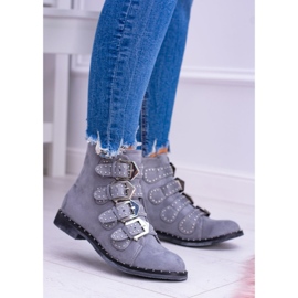 Lu Boo Bottes gris foncé Virginia Rock Star Rivets Boucles Daim 3