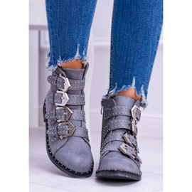 Lu Boo Bottes gris foncé Virginia Rock Star Rivets Boucles Daim 4