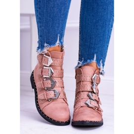 Lu Boo Rose Bottes Virginia Rock Star Rivets Boucles Daim 4