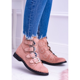 Lu Boo Rose Bottes Virginia Rock Star Rivets Boucles Daim 3
