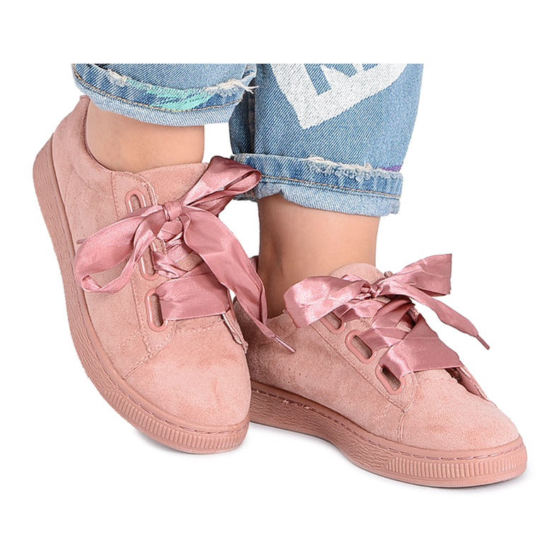 BUGO Rubans de baskets en daim rose pour femmes 1