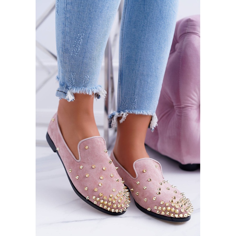Ballerines pour femmes Lu Boo Lords en daim rose avec clous Odessa 1