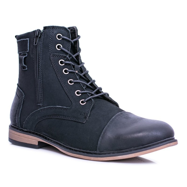 EVE Bottes chaudes en cuir pour hommes avec fermetures éclair Grendy noir 1