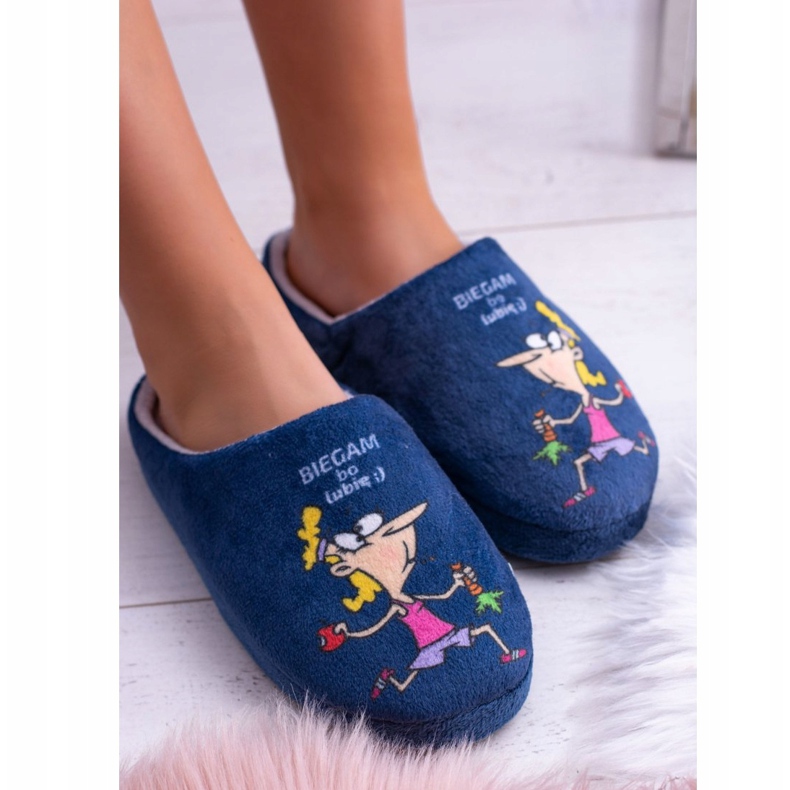 Pantoufles Dreex Plush Bleu Marine Pour Femmes Je Cours Parce Que J'aime 2