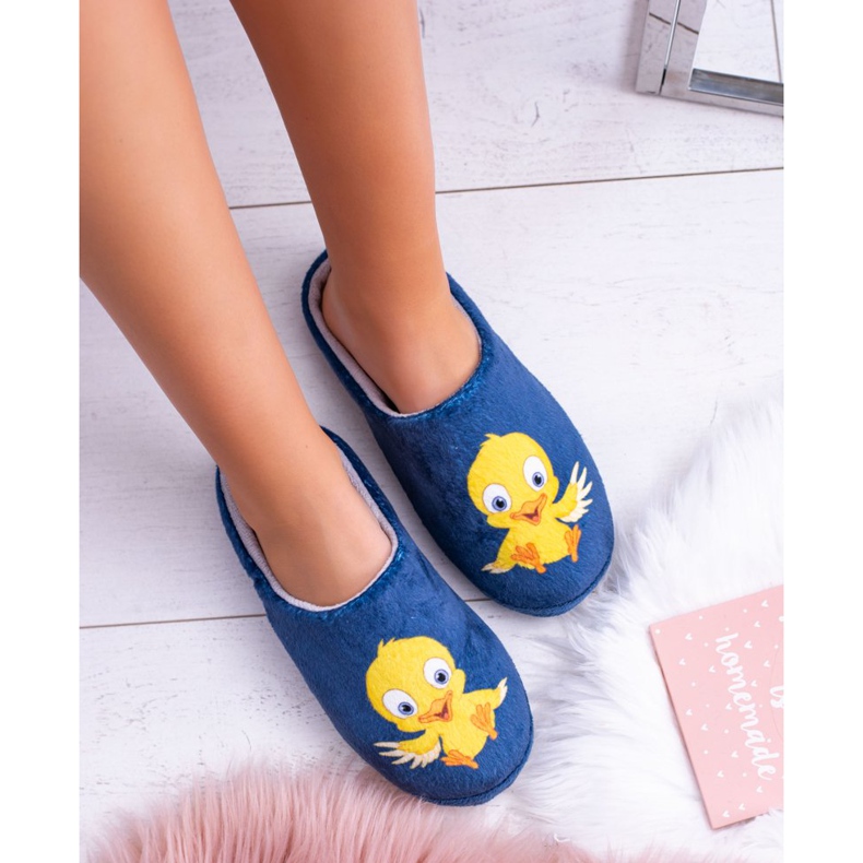 Pantoufles chaudes domestiques Dreex pour femmes avec un oiseau bleu marin 1