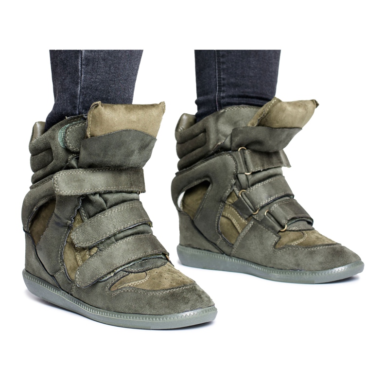 Baskets Lu Boo Femme Avec Velcro Suede Olive Alexis vert 1