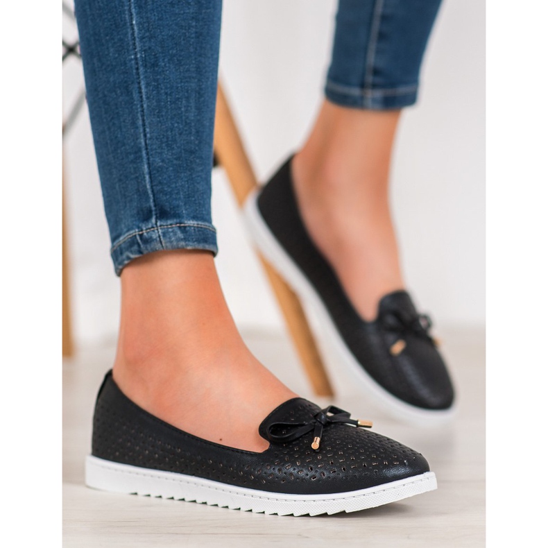 Weide Mocassins ajourés à paillettes le noir 2