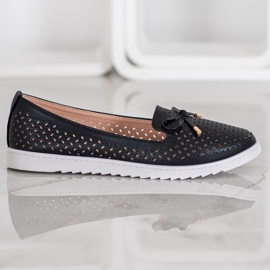 Weide Mocassins ajourés à paillettes le noir 1