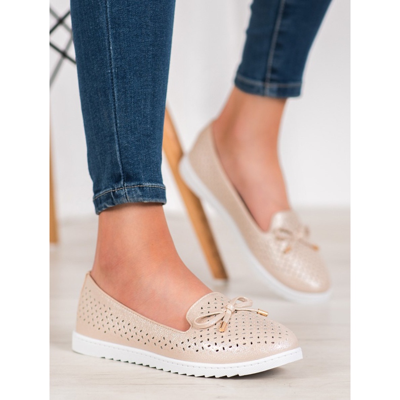 Weide Mocassins ajourés à paillettes brun 1