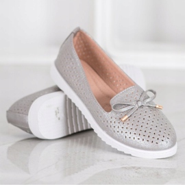 Weide Mocassins ajourés à paillettes gris 1