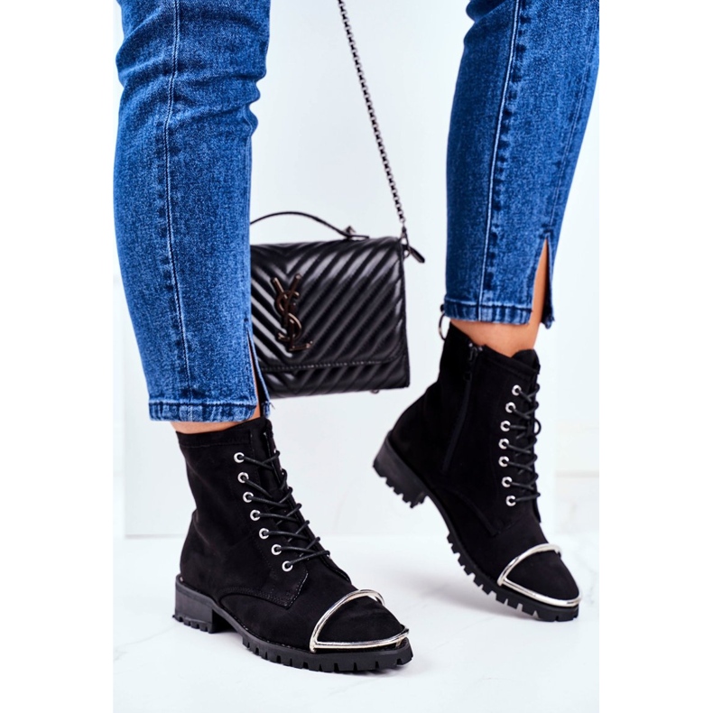 Bottes pour femmes Lu Boo Black Suede Workers avec un cadre en acier Jacksy le noir 2