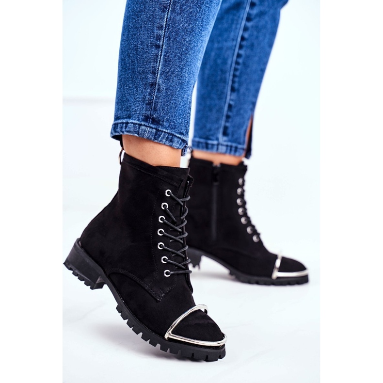 Bottes pour femmes Lu Boo Black Suede Workers avec un cadre en acier Jacksy noir 1