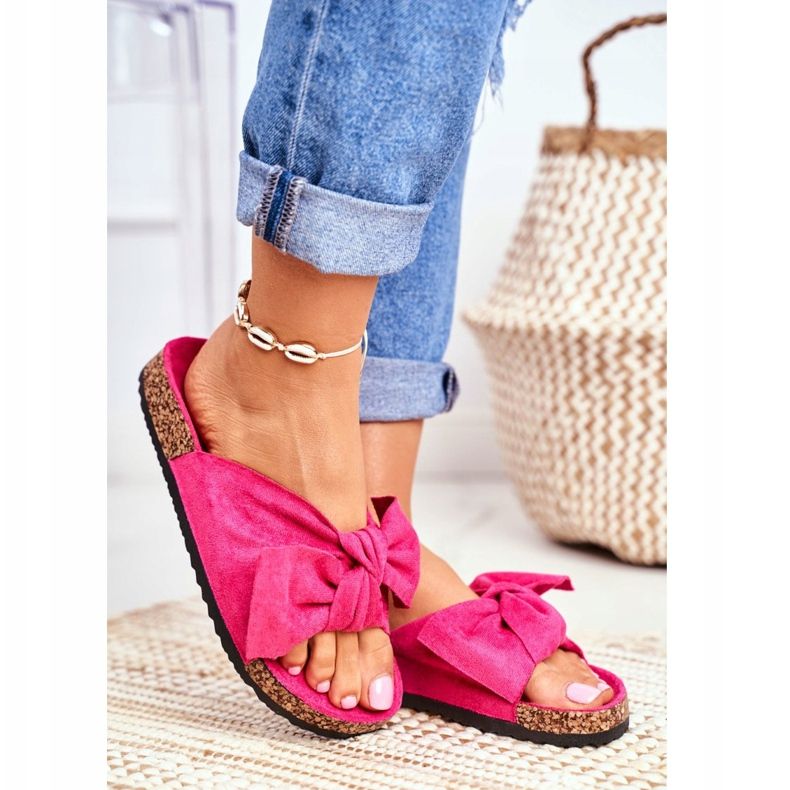 PS1 Pantoufles Femme Sur Noeuds En Liège Wendy Fuchsia rose 2