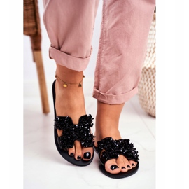 LU BOO Pantoufles Pour Femmes Avec Hirondelle Cubic Zirconia noir 2