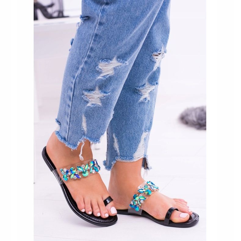 Lu Boo Pantoufles Tanut Élégantes Paillettes Noires le noir 2