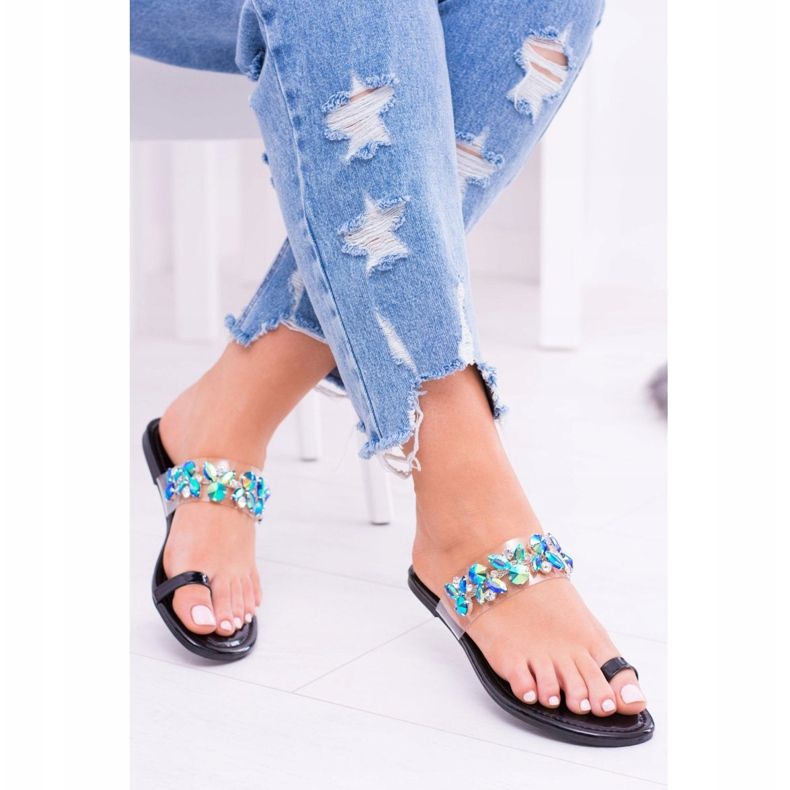 Lu Boo Pantoufles Tanut Élégantes Paillettes Noires le noir 1