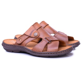 Polbut Pantoufles Homme Marron Sandales Hideki cuir brun 1