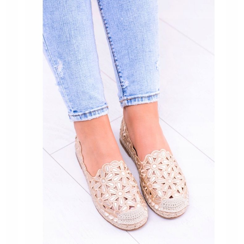Lu Boo Ballerines Femme Espadrilles Dorées Macarena Flowers 2