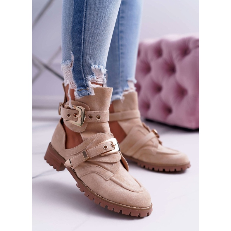 Lu Boo Bottines Découpées En Daim Beige Rock Girl 1