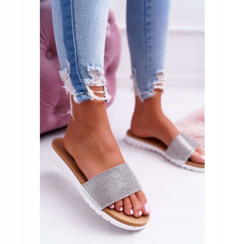 Lu Boo Pantoufles Argentées Pour Femmes Avec Paillettes Goodies gris 2