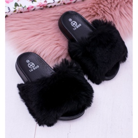 Chaussons Enfant Lu Boo Noir Avec Fourrure Xxl Poly 1