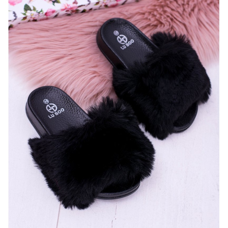 Chaussons Enfant Lu Boo Noir Avec Fourrure Xxl Poly 1