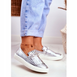Baskets Femme Slip On Mocassins Lu Boo Miroir Avec Franges Nefrette gris 1