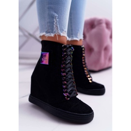 Baskets Femme Lu Boo Daim Noir avec Chaînes Irisées Monica le noir 1