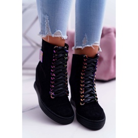 Baskets Femme Lu Boo Daim Noir avec Chaînes Irisées Monica le noir 2