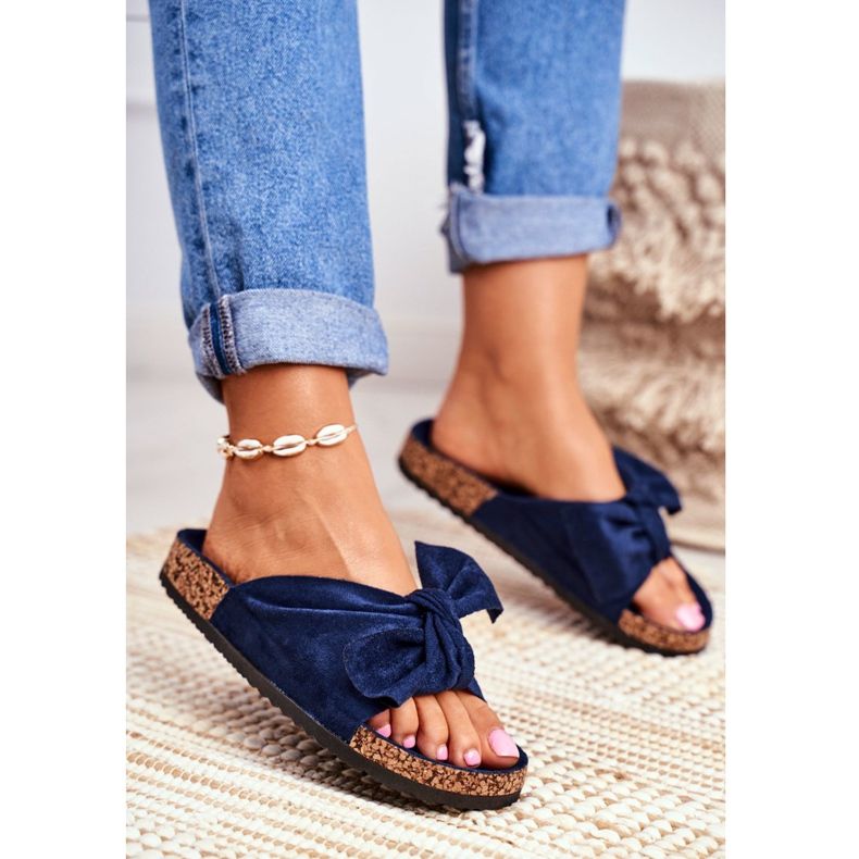 PS1 Chaussons Femme Bleu Marine Avec Nœud Wendy Cork 2