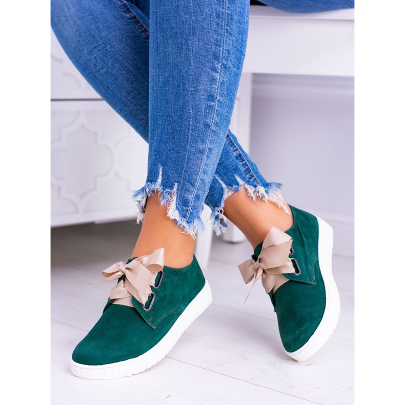 Butmil Baskets à boucle en cuir vert pour femmes 1