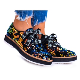 Lu Boo Femmes Richelieu Daim Multicolore Moonlight le noir 8